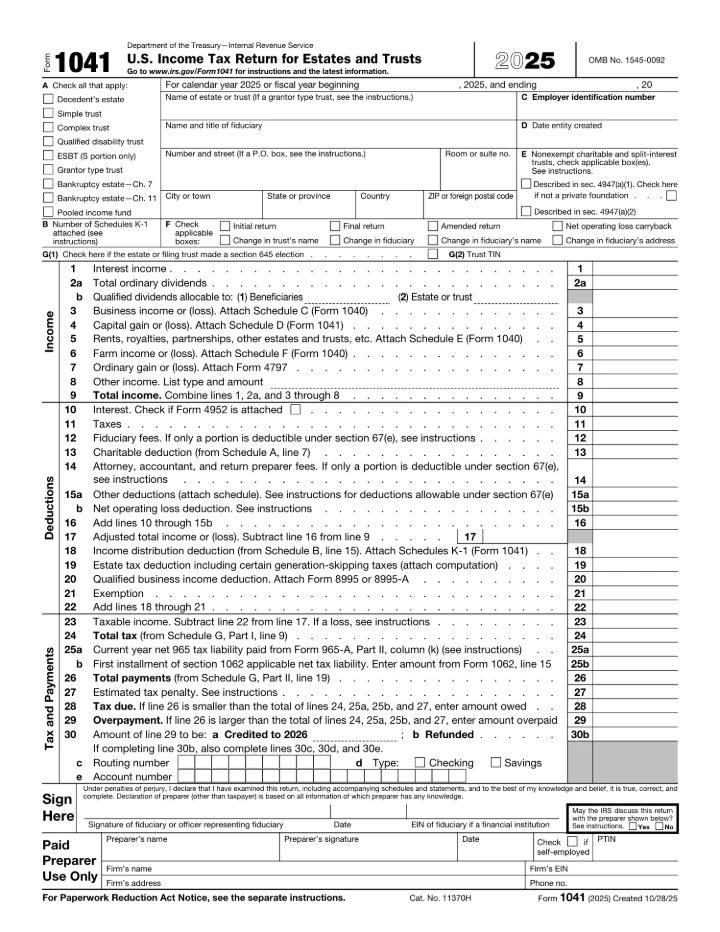 Form 1041 form preview