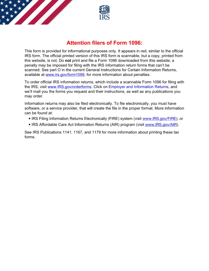 Form 1096 form preview