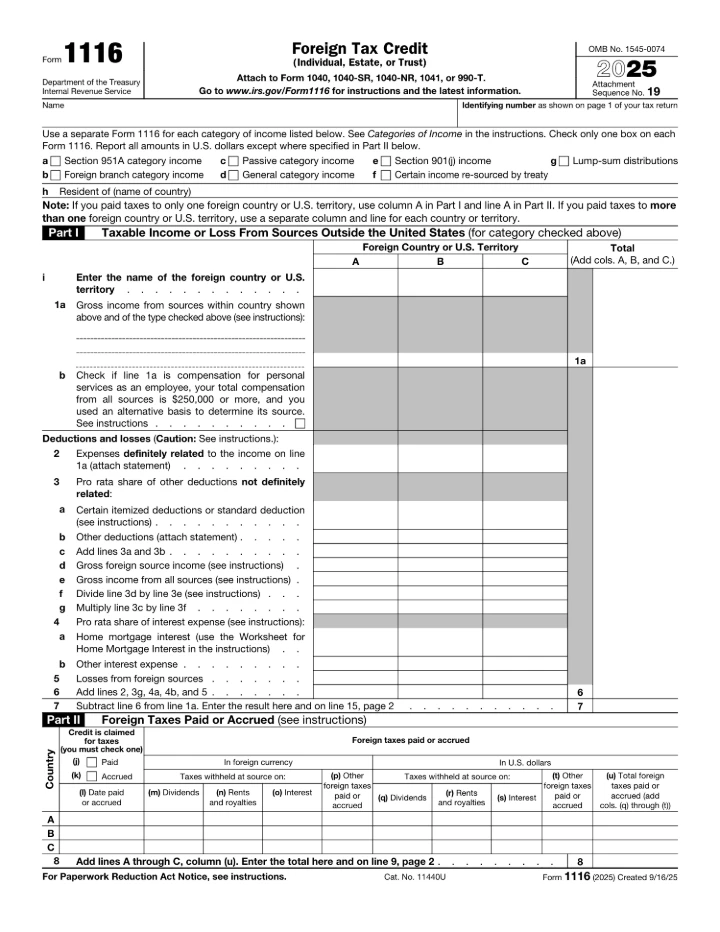 Form 1116 form preview