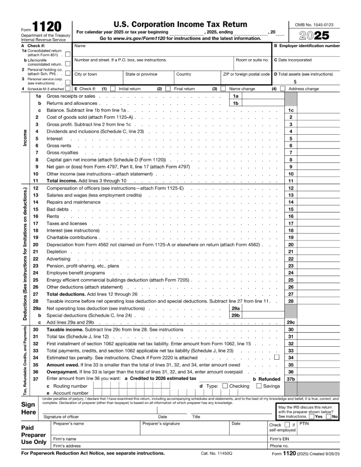 Form 1120 form preview