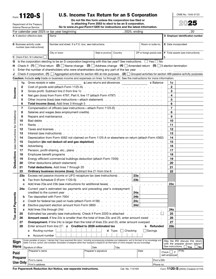 Form 1120-S form preview