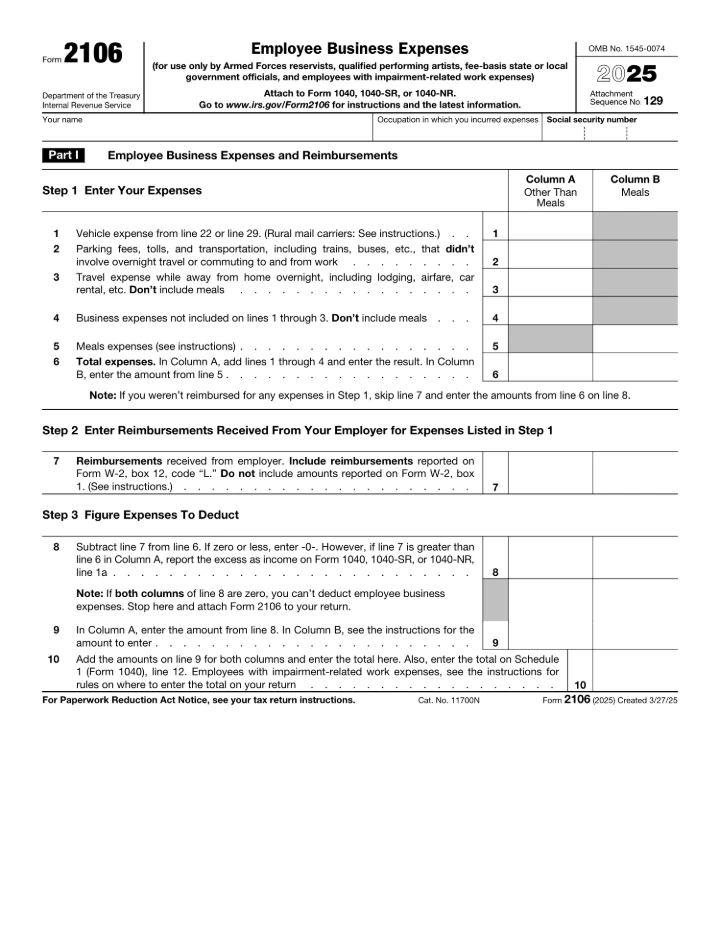 Form 2106 form preview