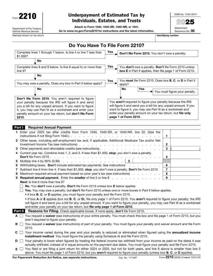Form 2210 form preview