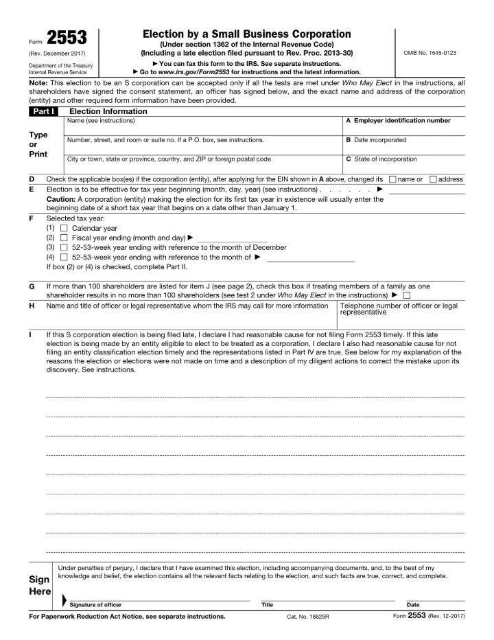 Form 2553 form preview