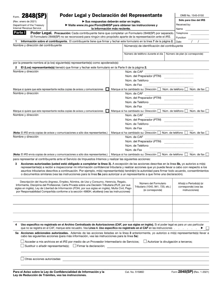 Form 2848 (SP) form preview