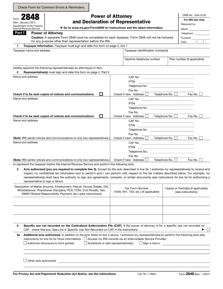 Form 2848 form preview