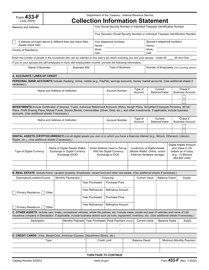 Form 433-F form preview