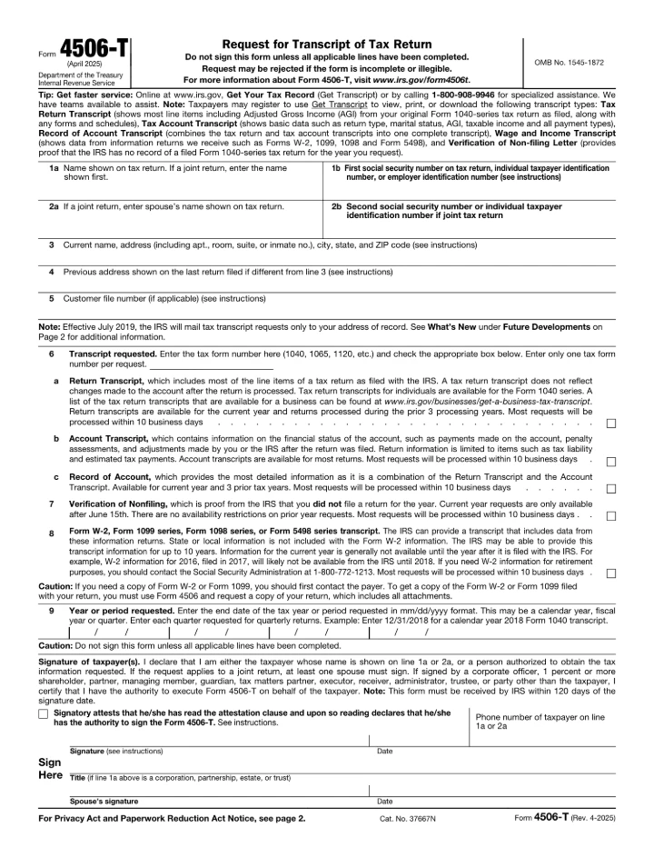 4506-T form preview