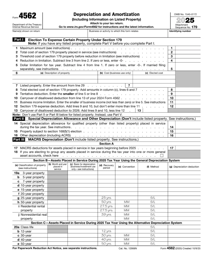 Form 4562 form preview
