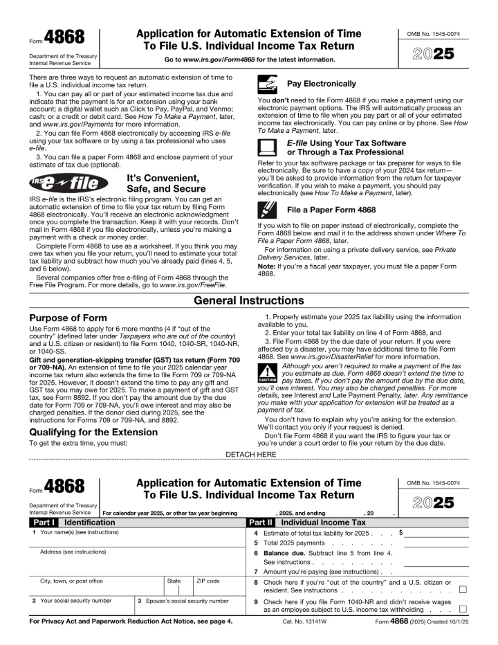 Form 4868 form preview