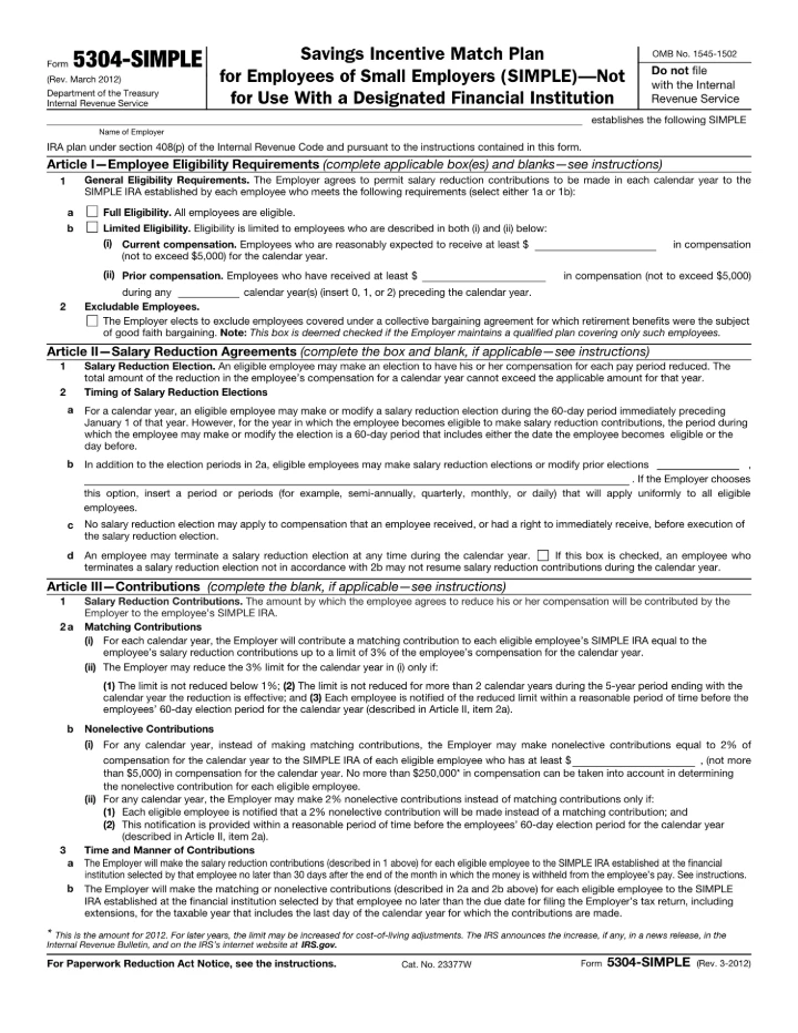 Form 5304-SIMPLE form preview
