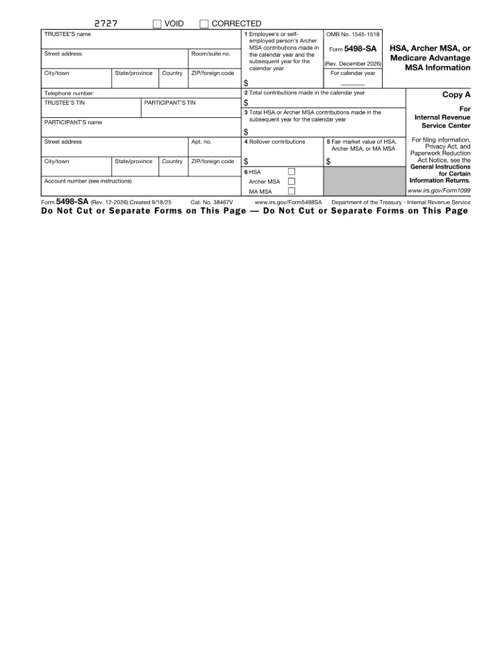 Form 5498-SA form preview