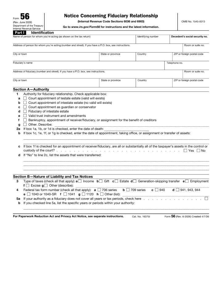 Form 56 form preview