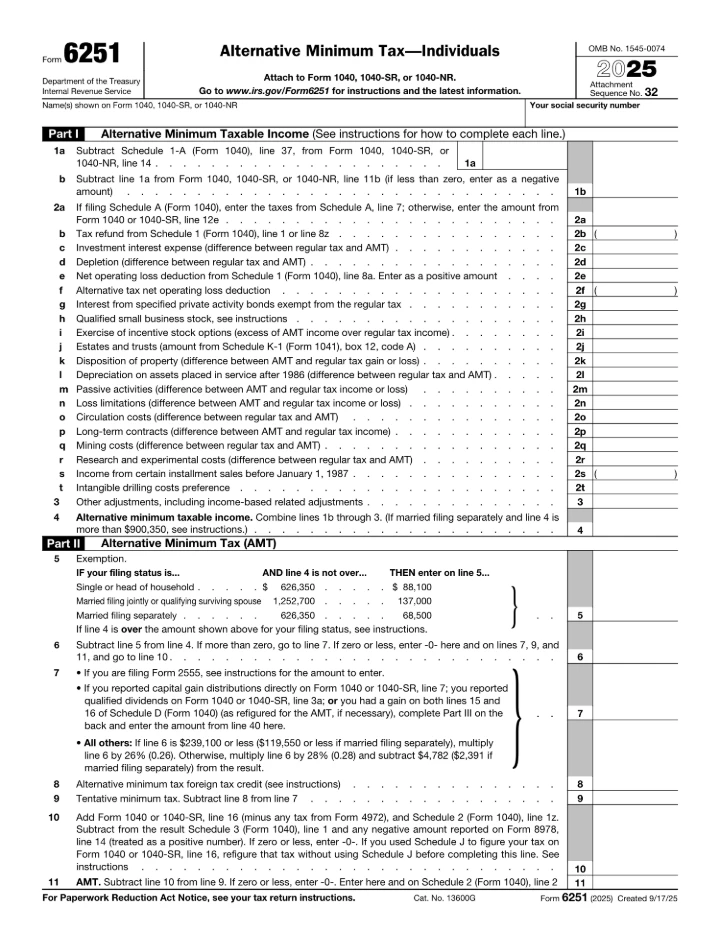 Form 6251 form preview