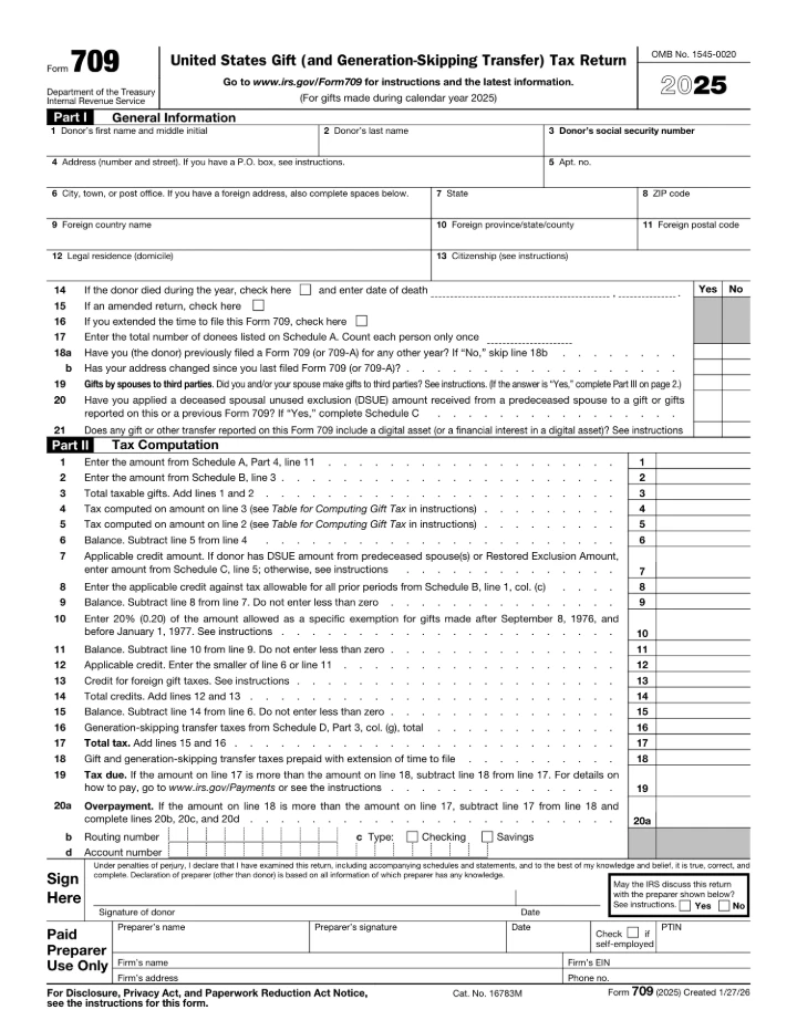 Form 709 form preview