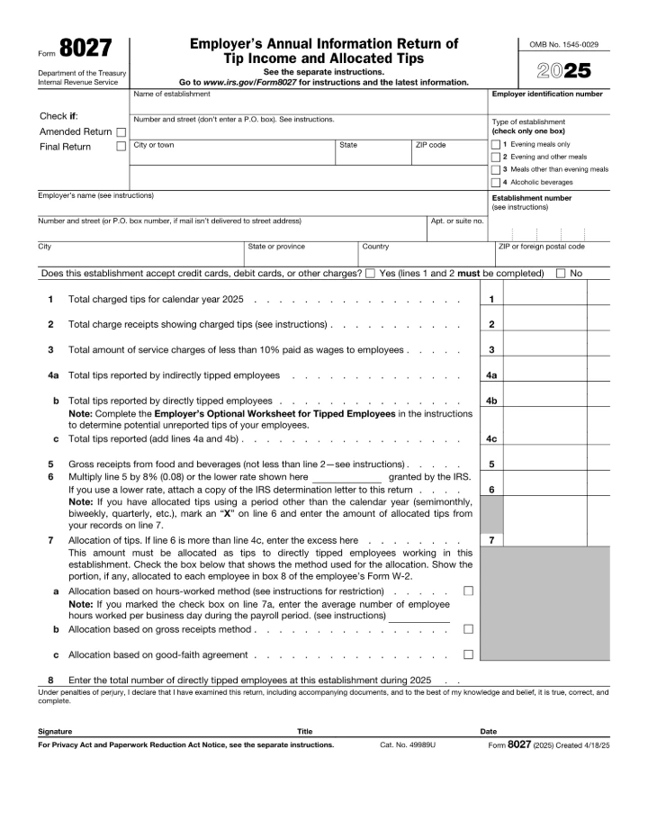 Form 8027 form preview