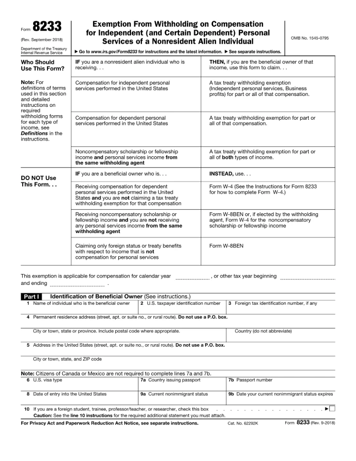 Form 8233 form preview