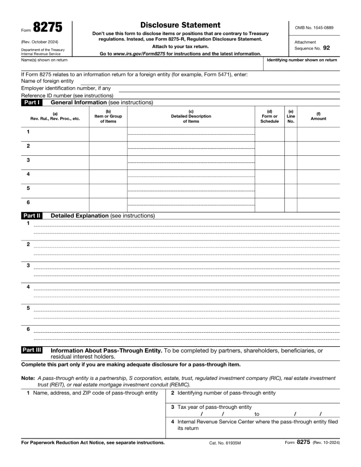 Form 8275 form preview