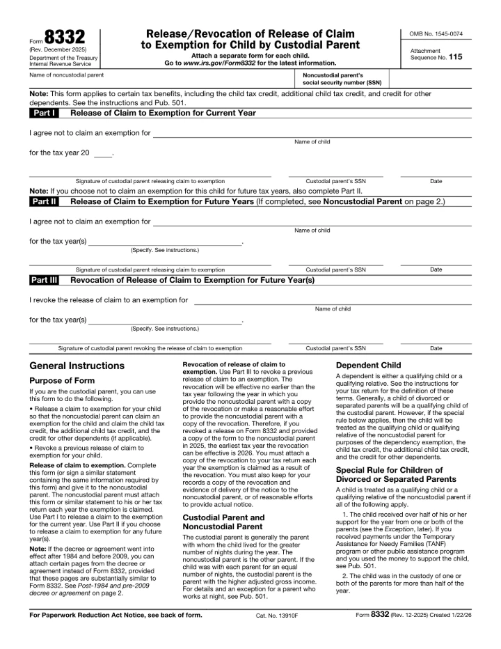 Form 8332 form preview