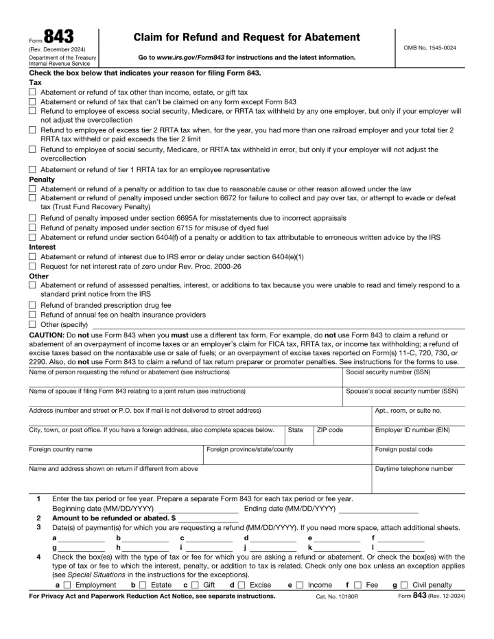 Form 843 form preview
