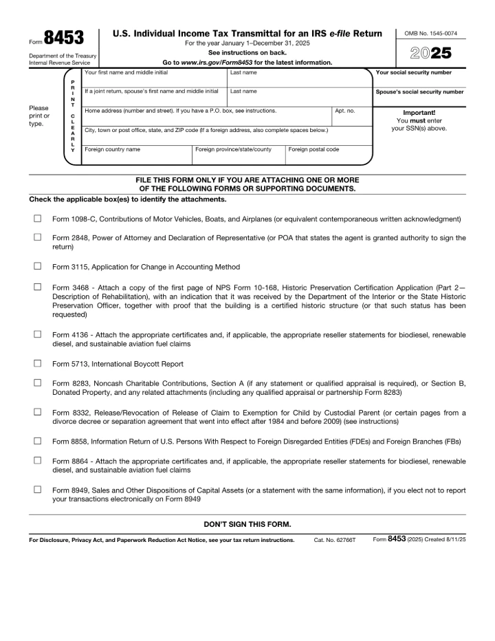 Form 8453 form preview