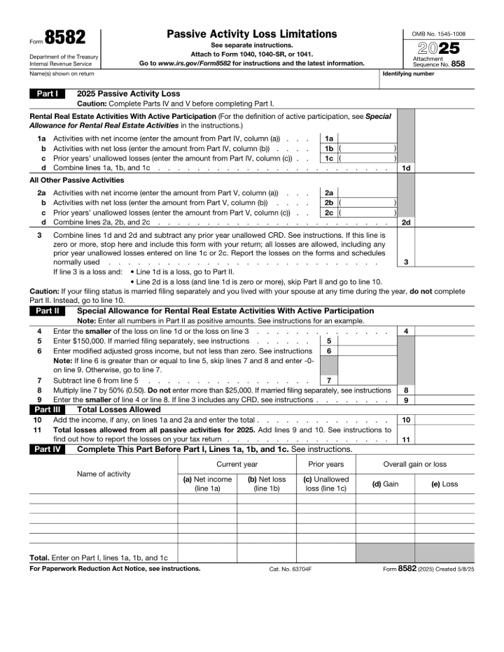 Form 8582 form preview