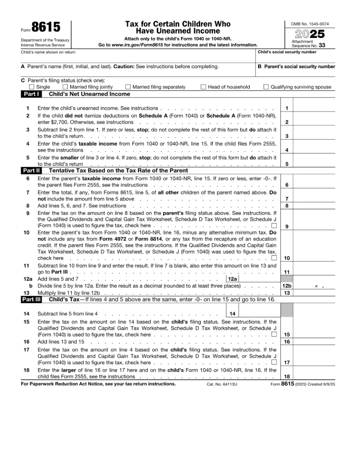 Form 8615 form preview