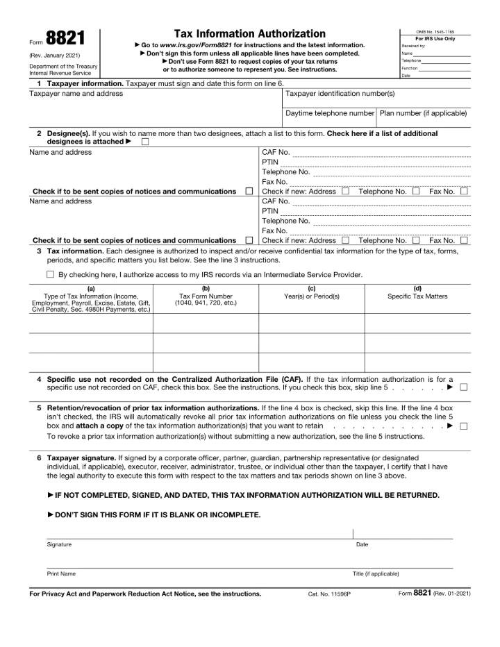 Form 8821 form preview
