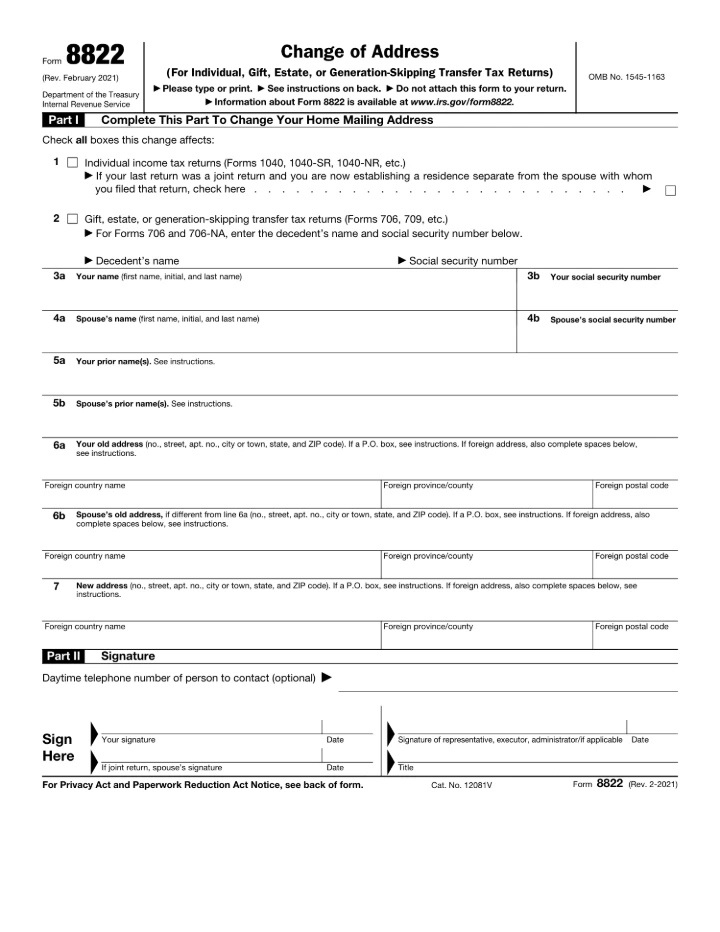 Form 8822 form preview
