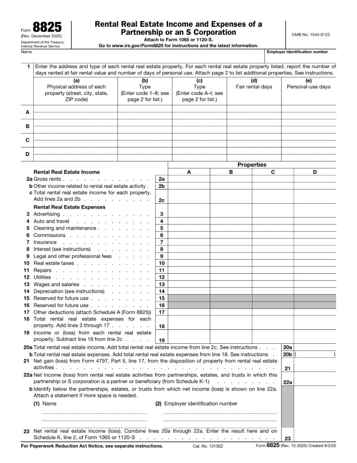 Form 8825 form preview