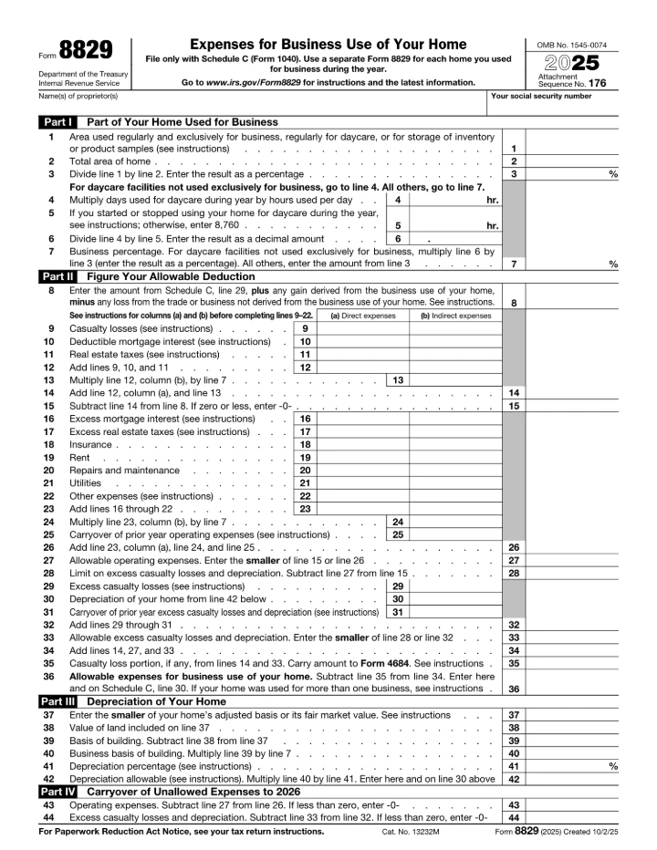 Form 8829 form preview