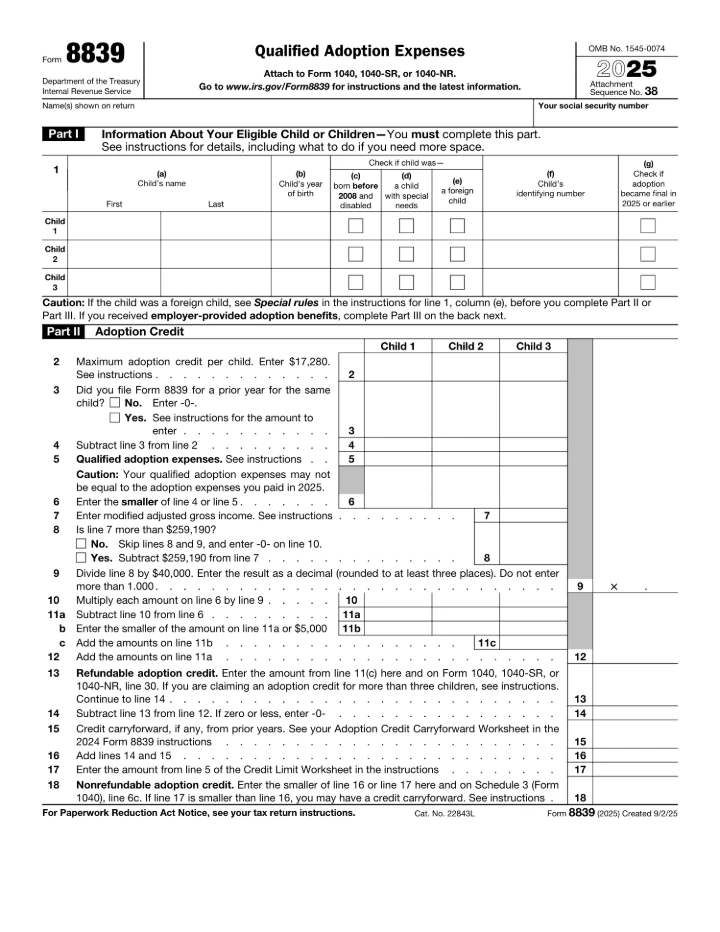 Form 8839 form preview