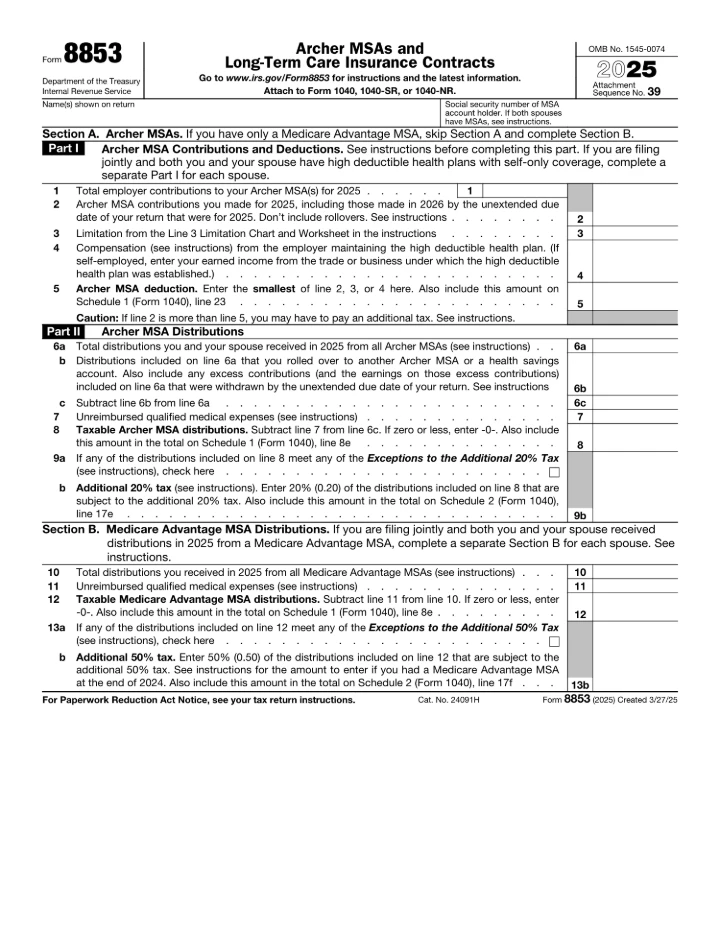 Form 8853 form preview