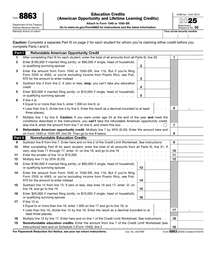Form 8863 form preview