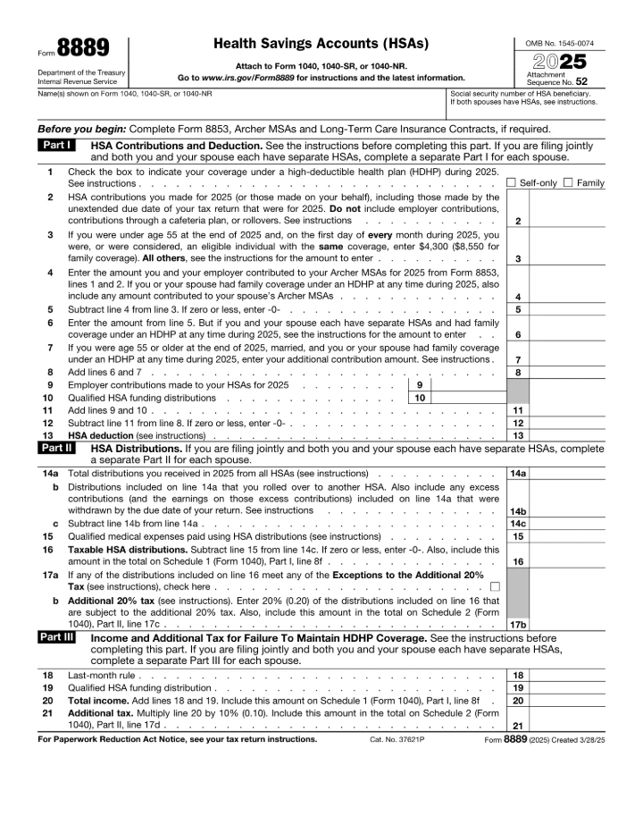 Form 8889 form preview