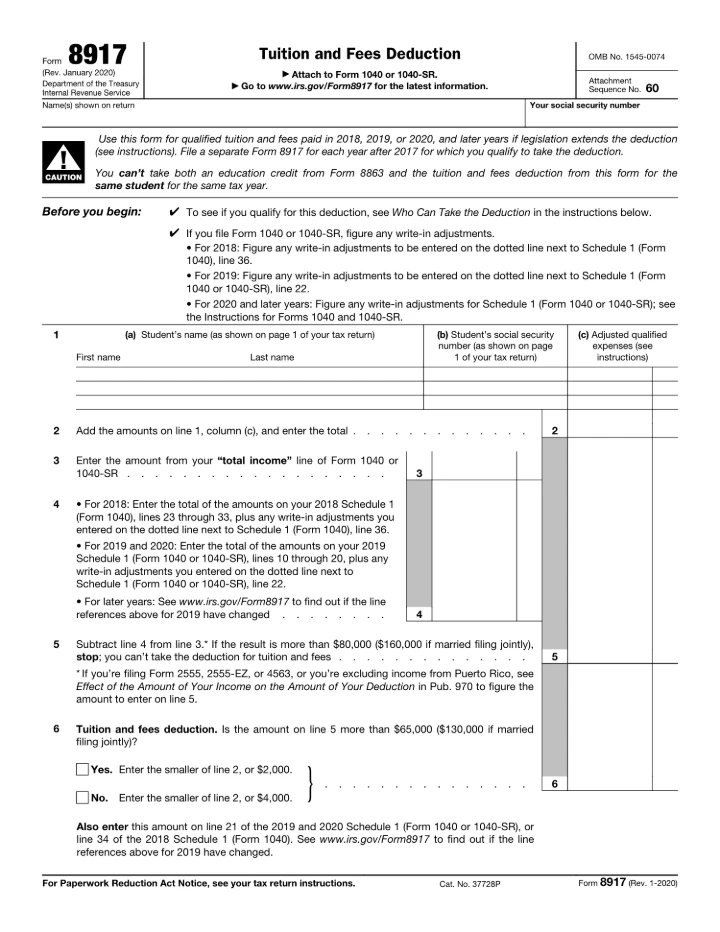 Form 8917 form preview