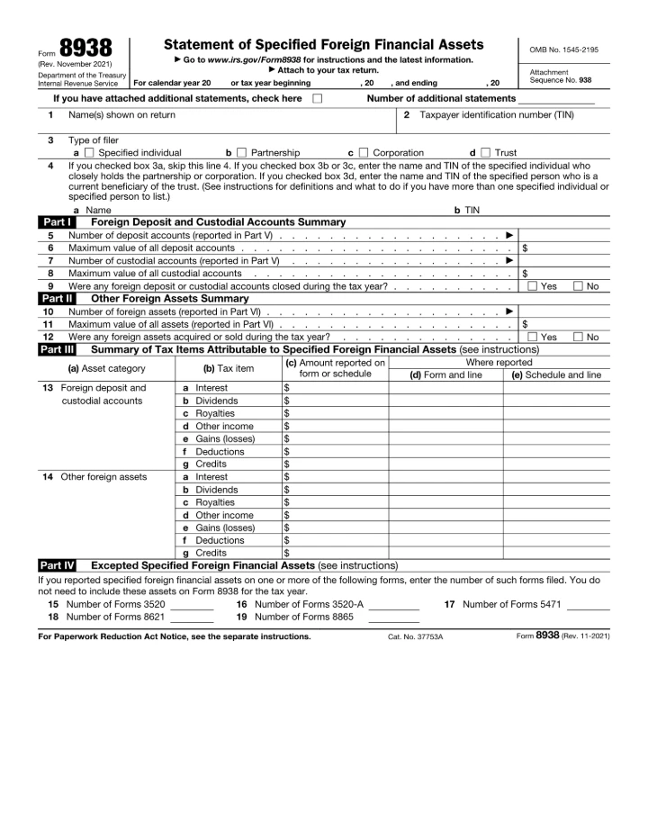 Form 8938 form preview