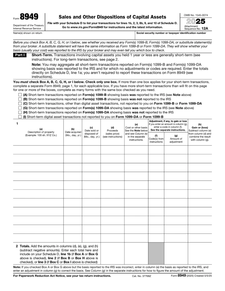 Form 8949 form preview