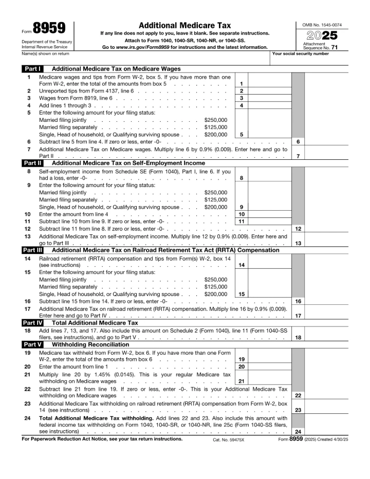 Form 8959 form preview