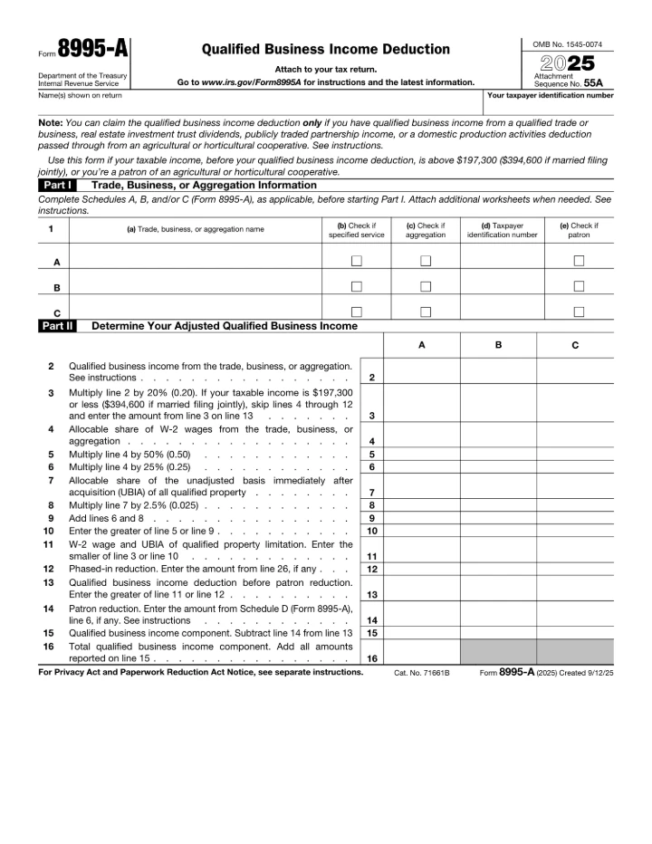Form 8995-A form preview
