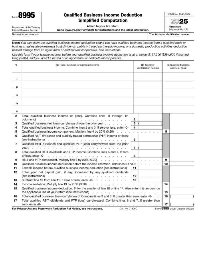 Form 8995 form preview