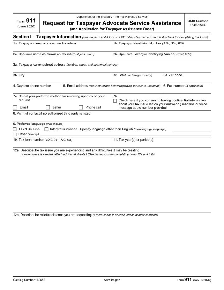 Form 911 form preview