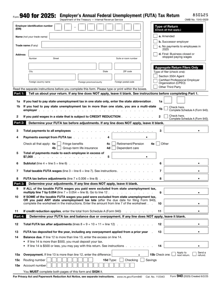 Form 940 form preview
