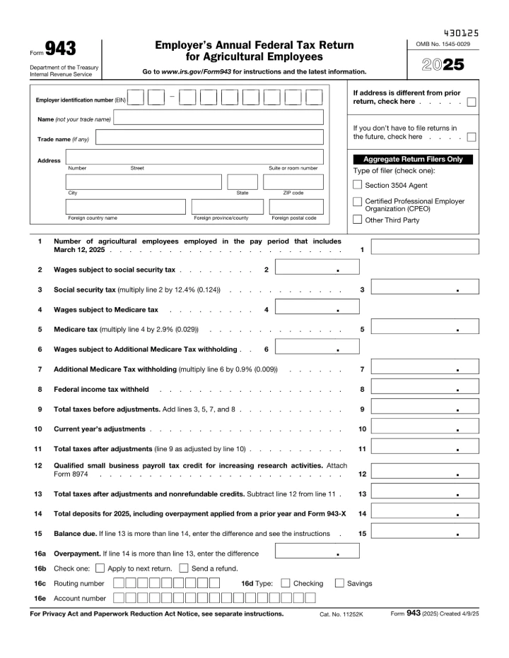Form 943 form preview