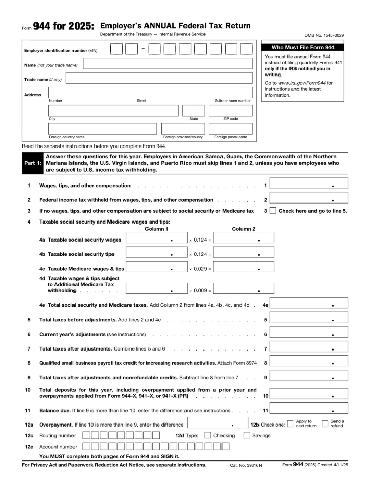 Form 944 form preview