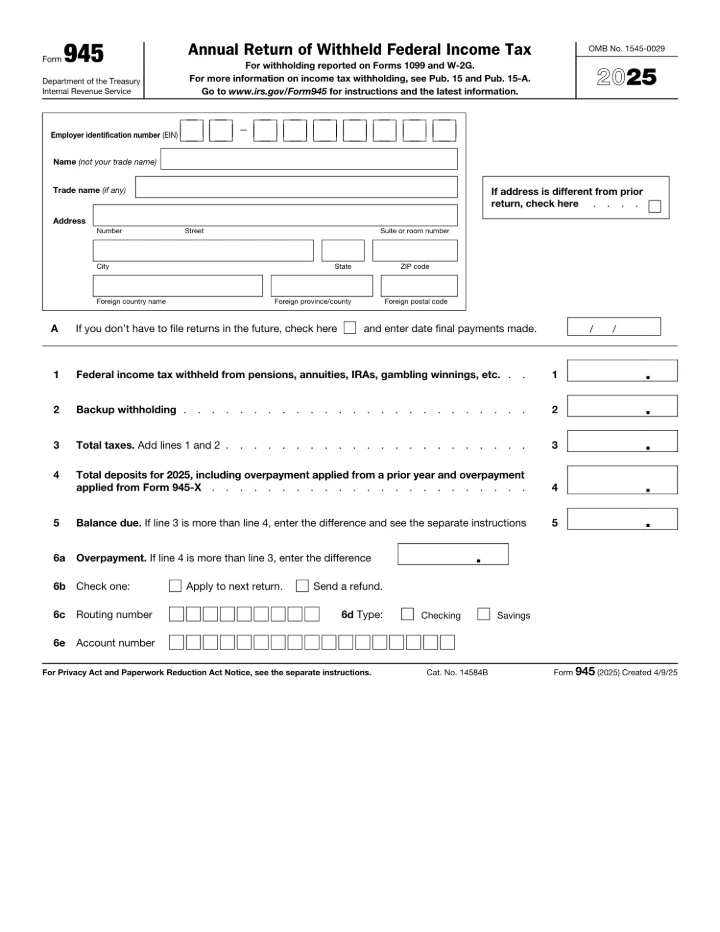 Form 945 form preview