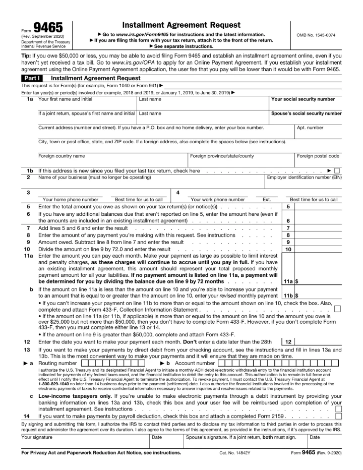 Form 9465 form preview