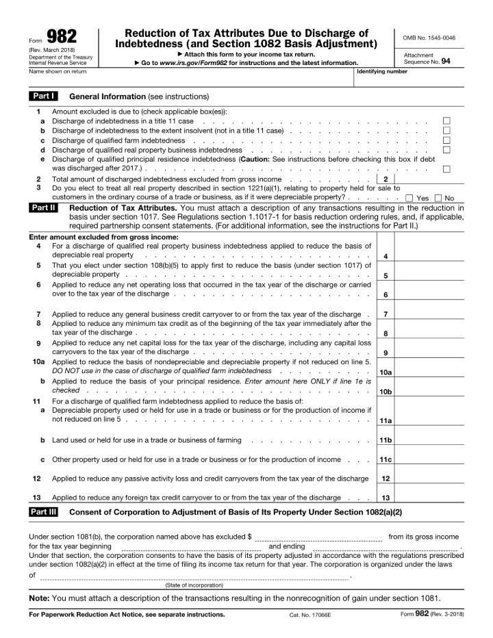 Form 982 form preview