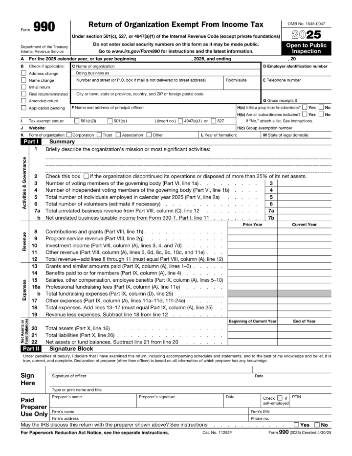 Form 990 form preview