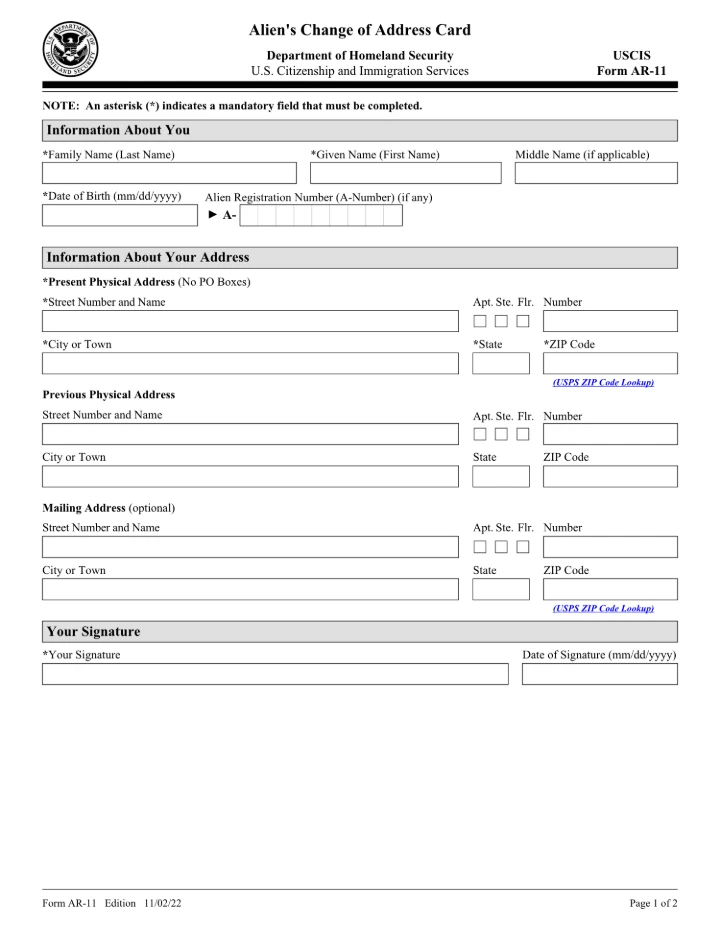 Form AR-11 form preview